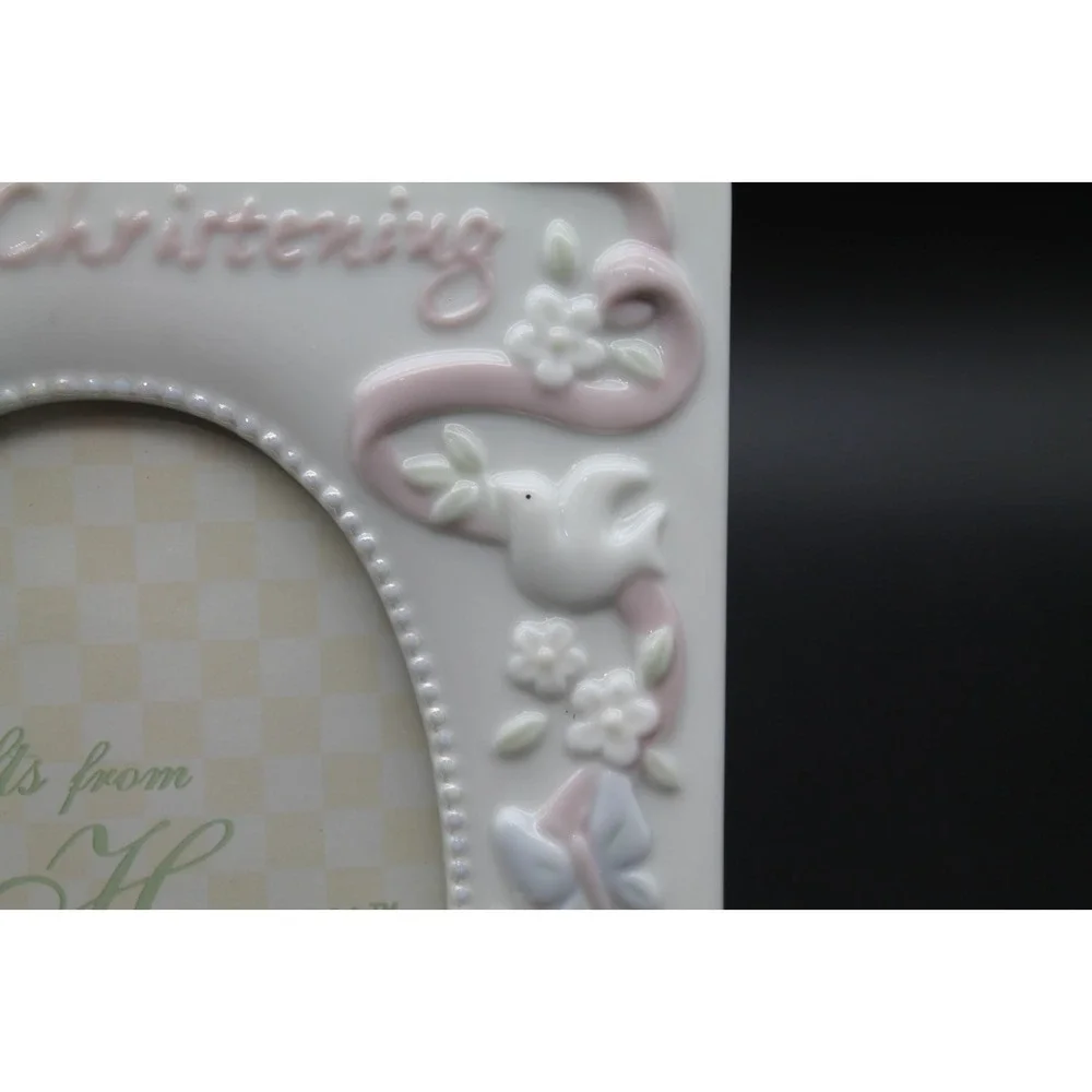Russ Baby Christening Gifts from Heaven Ceramic Picture Frame White Pink 3.5x5